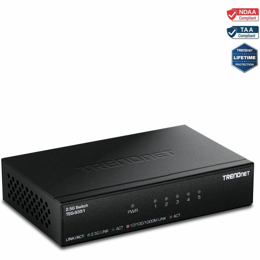 TRENDnet 5-Port 2.5Gb Switch, TEG-S351, 5 x 2.5G RJ45 Ports, 25Gbps Switchi