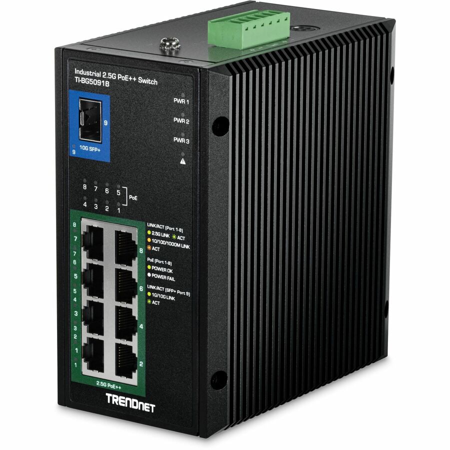 TRENDnet 9-Port Industrial 2.5G DIN-Rail PoE++ Switch with 10G SFP+ Port (2
