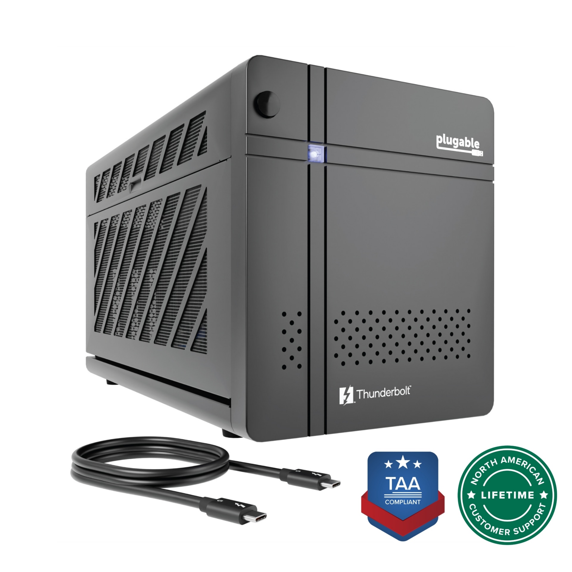 Plugable Thunderbolt 5 AI eGPU Enclosure & Dock: 80Gbps, 850W PSU Included,TAA Compliant -Windows 11, NVIDIA, AMD Cards