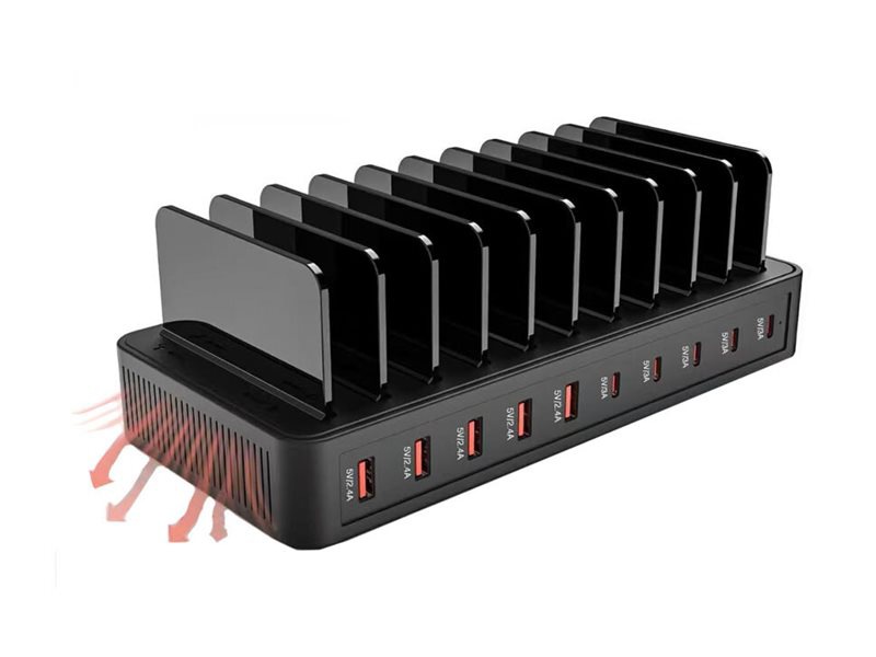 B3E charging station - with adjustable dividers - 5 x USB-C, 5 x 4 pin USB