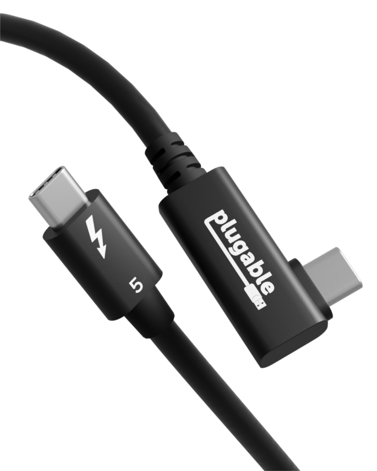 Plugable Thunderbolt 5 Cable Right Angle 80Gbps 240W Charging [Thunderbolt Certified] Up to 120Gbps Bandwidth Boost