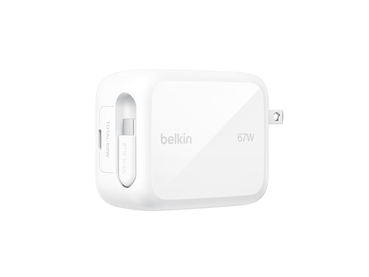 Belkin UltraCharge power adapter - retractable GAN - 2 x USB-C - 67 Watt