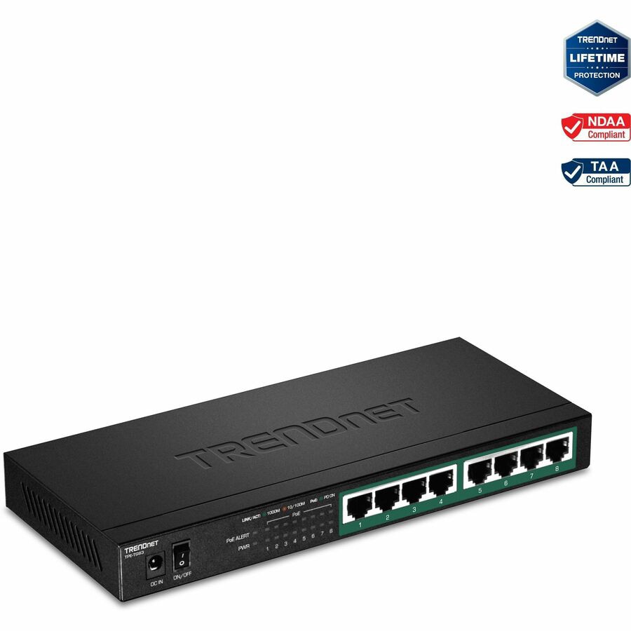 TRENDnet 8-Port Gigabit PoE+ Switch, 65W PoE Power Budget, 16Gbps Switching
