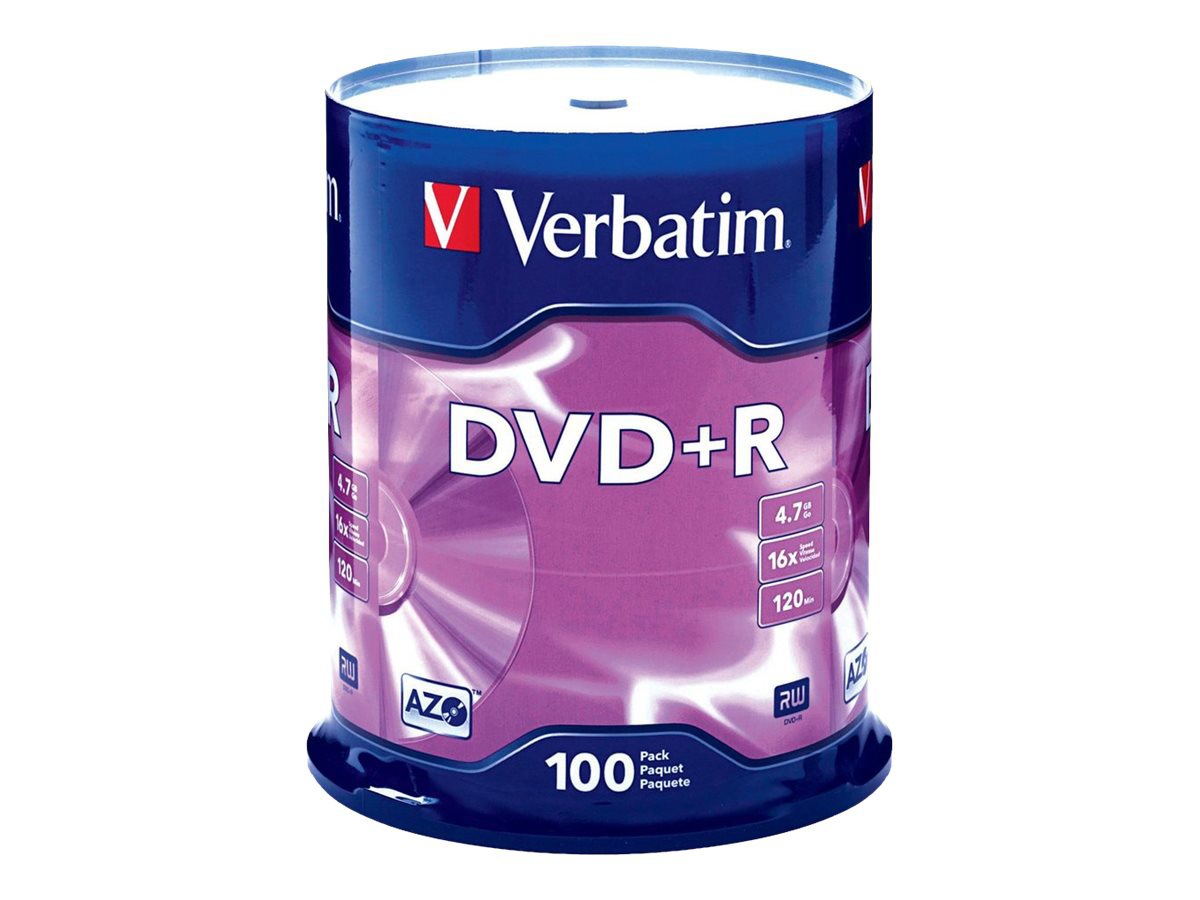 VERBATIM DVD+R 4.7GB BRANDED 100PK