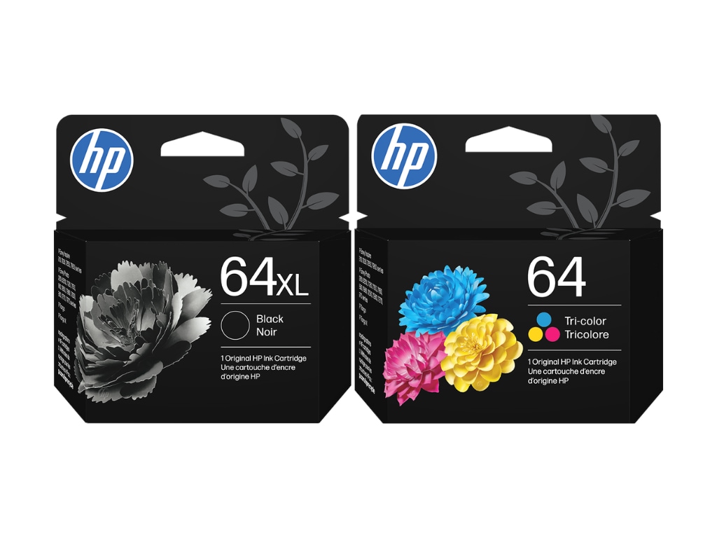 HP 64XL/64 Black High Yield and Tri-Color Standard Yield Ink Cartridges, 2/