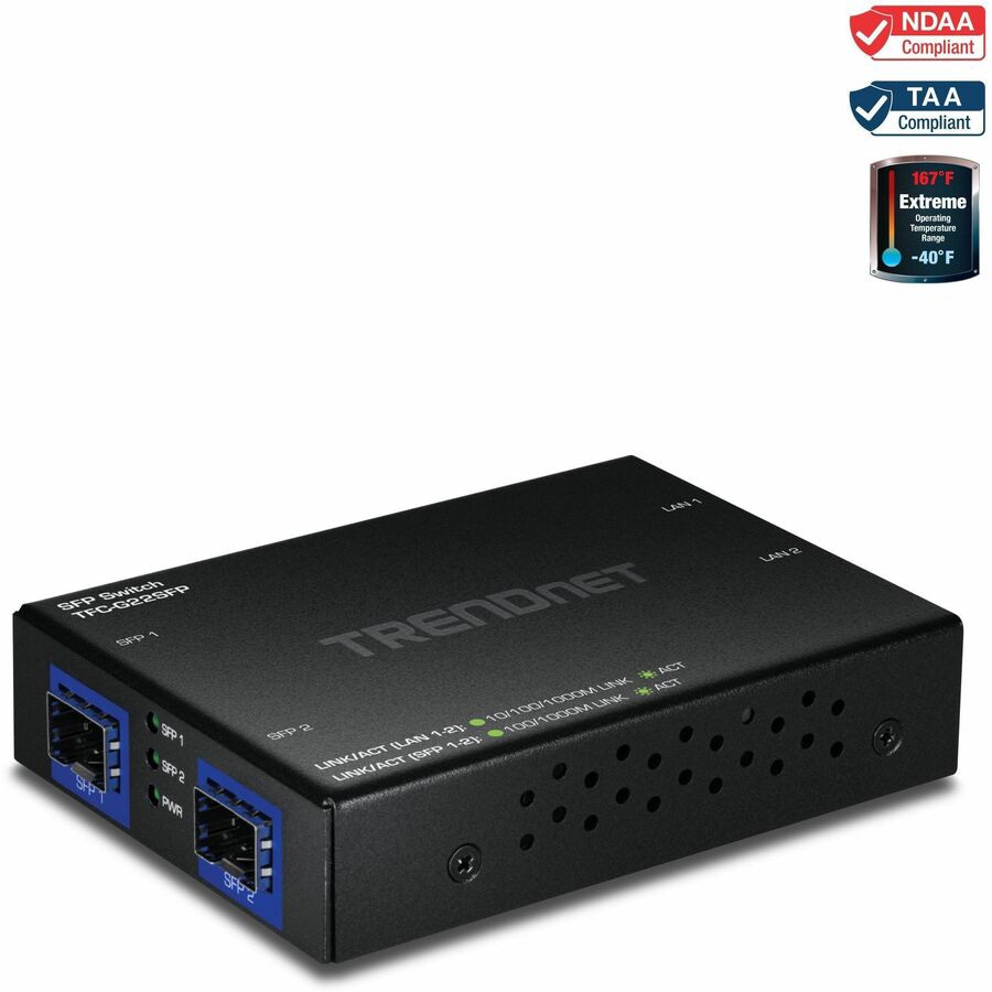 TRENDnet 4-Port Gigabit Switch with SFP Ports, TFC-G22SFP, 2 x 1Gbps RJ45 P