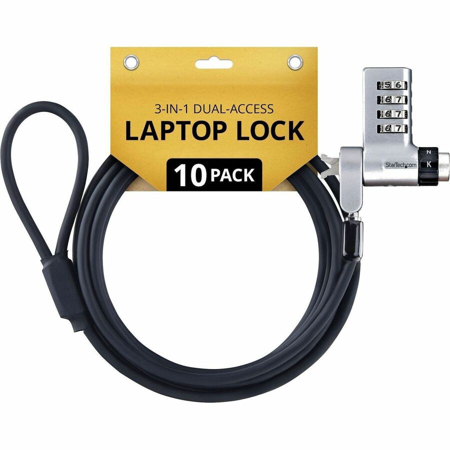 StarTech 10-Pack 3-in-1 Dual-Access Laptop Lock, 6.6ft (2m) Keyed Alike/Com