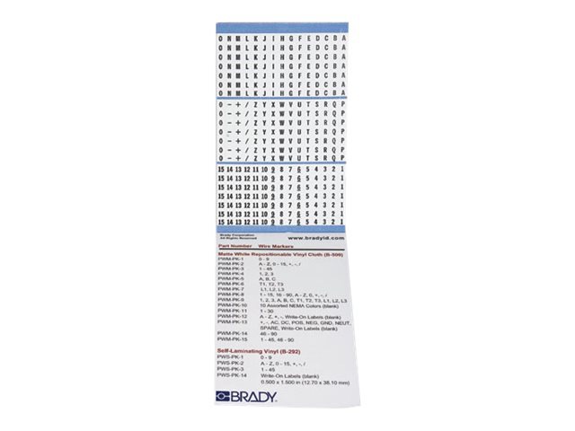 Brady Porta-Pack 1 thru 15, 16 thru 90, A thru Z, +, - , /, 0 - wire / cabl