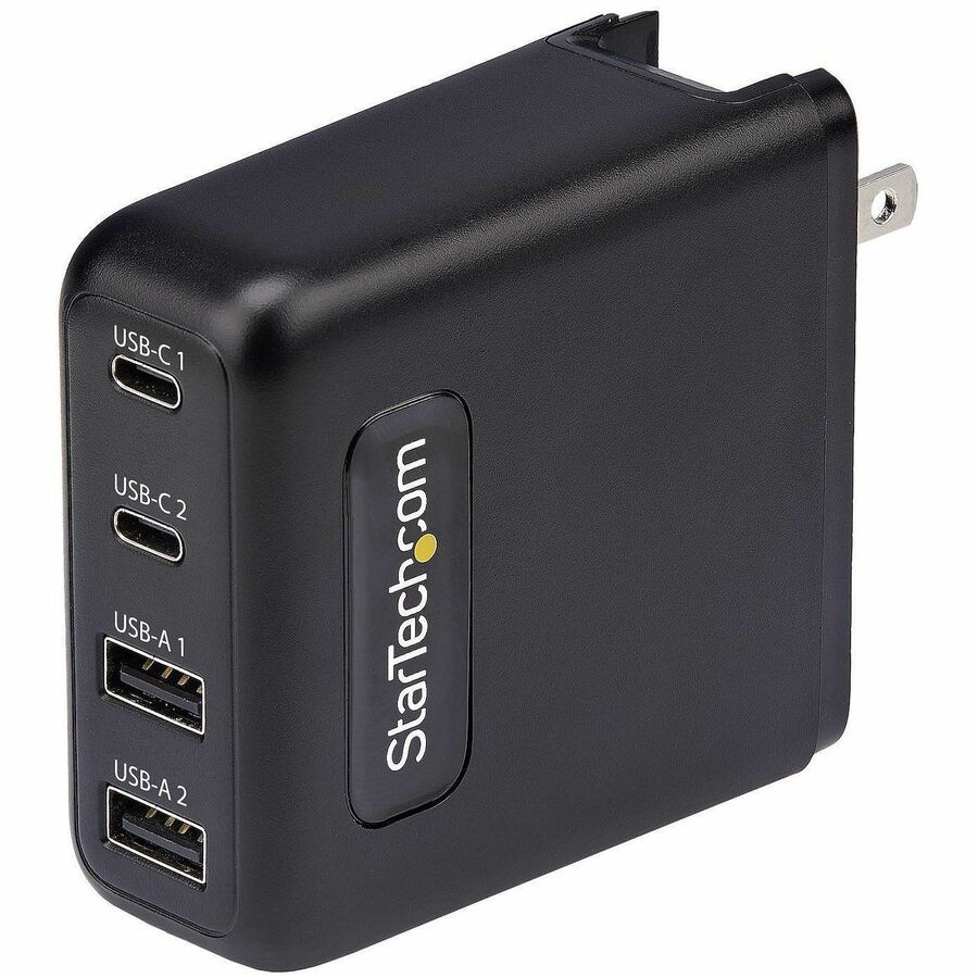 StarTech 100W USB-C Wall Charger, 2x USB-C/2x USB-A, Quick Charging GaN Power Adapter, PD 3.0