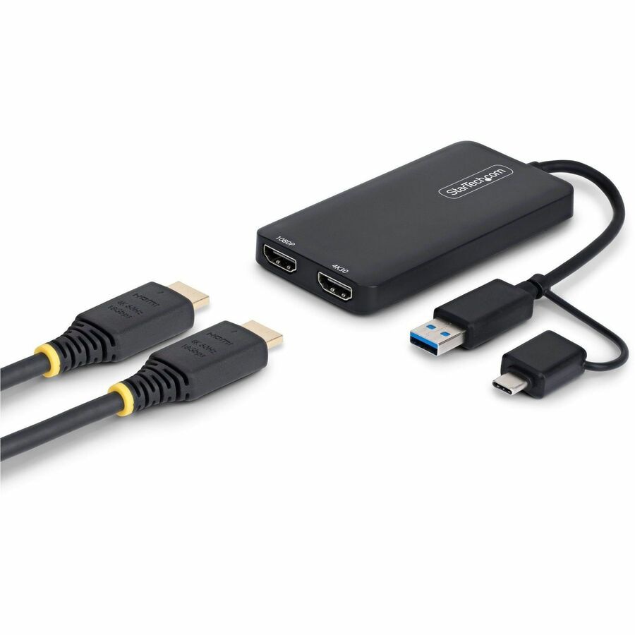 StarTech USB to Dual HDMI Adapter, USB A/C to 2x HDMI Displays (1x 4K30, 1x 1080p), USB 3.0 to HDMI Converter, Black