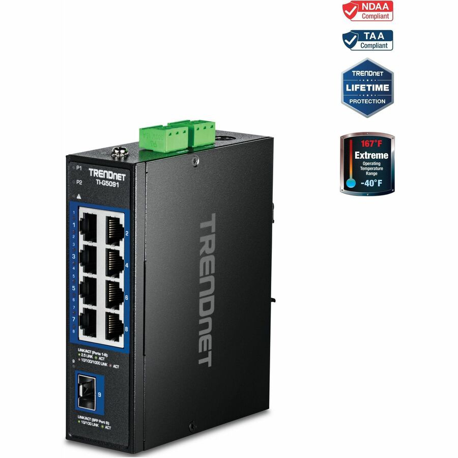 TRENDnet 9-Port Industrial 2.5G DIN-Rail Switch with 10G SFP+ Port