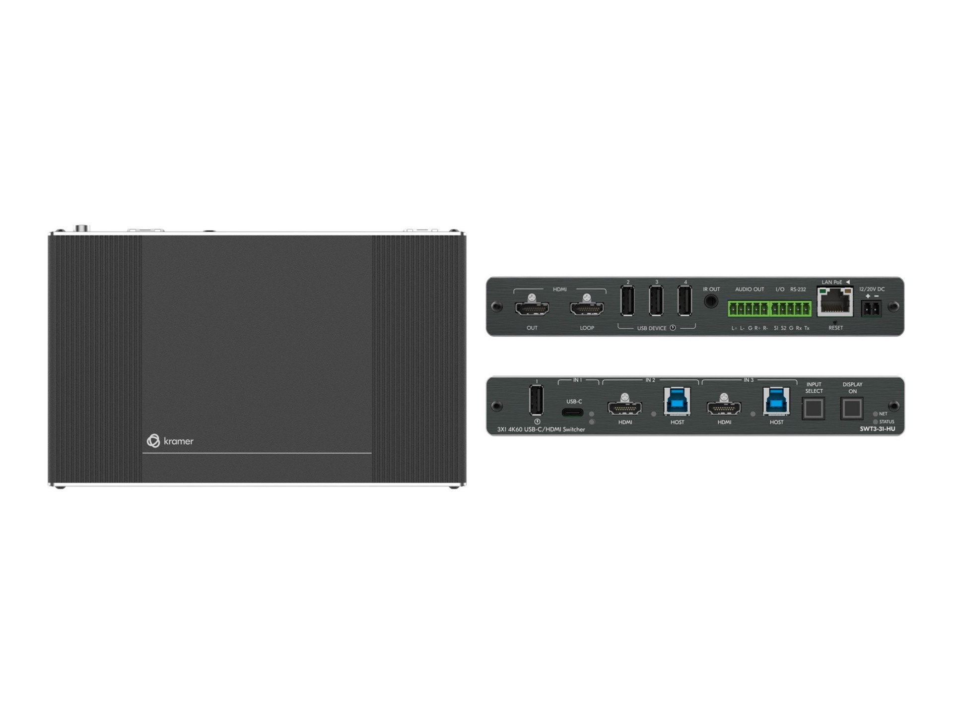 Kramer SWT3-31-HU - video/audio/USB switch - 3x1, 4K60 - 3 ports