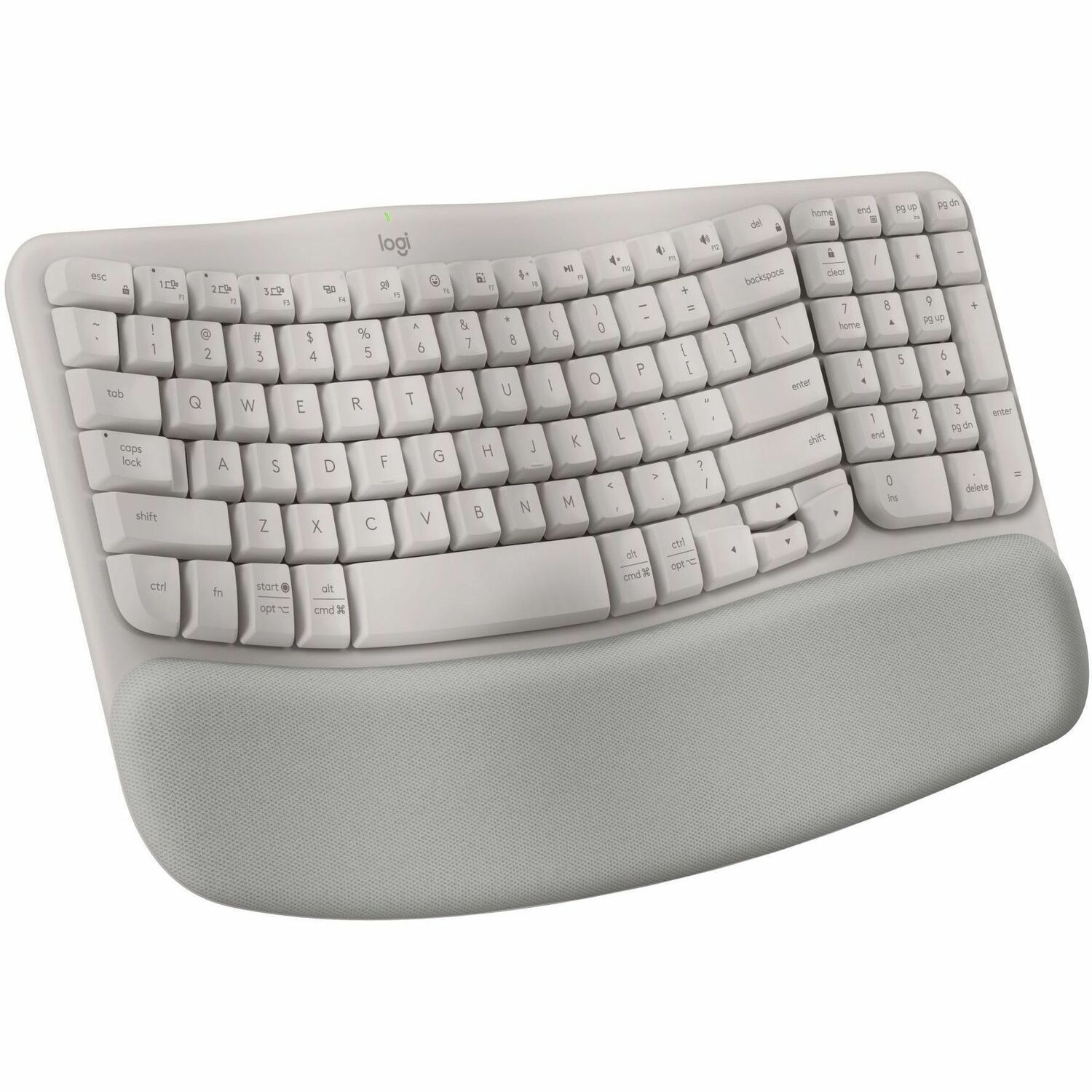 Logitech Wave Keys Wireless Ergonomic Keyboard with Cushioned Palm Rest, Co