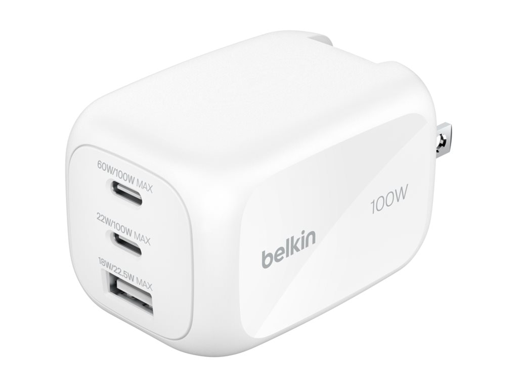 Belkin BoostCharge Pro power adapter - 3-port, GaN - 2 x USB-C, USB - 100 W