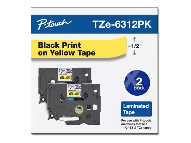 Brother TZe-6312PK - laminated tape - 2 cassette(s) - Roll (1.2 cm x 8 m)