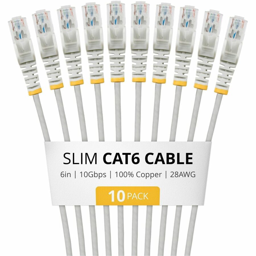 StarTech 6in Gray Slim CAT6 Cable, 10 Pack, Snagless RJ45, LSZH, 28AWG Pure