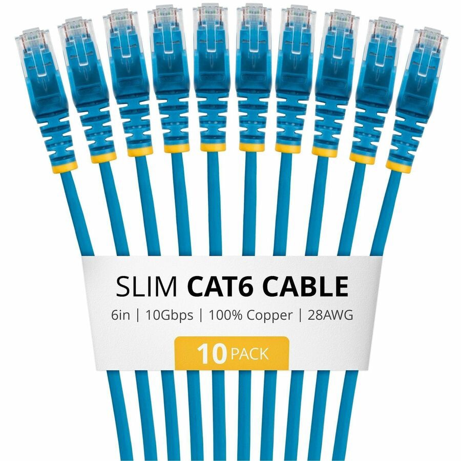 StarTech 6in Blue Slim CAT6 Cable, 10 Pack, Snagless RJ45, LSZH, 28AWG Pure