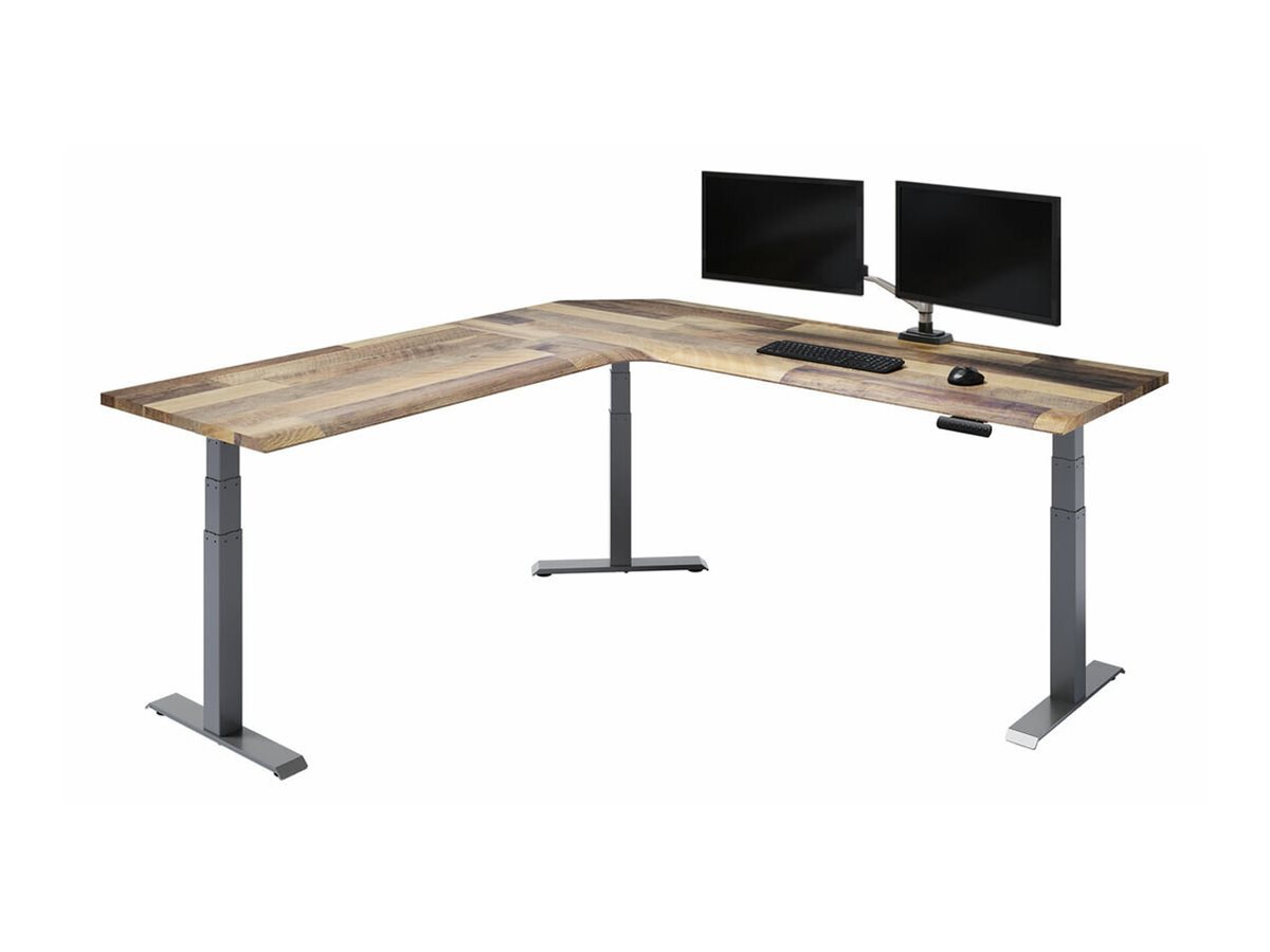 Vari - sit/standing desk - L-shaped - reclaimed wood