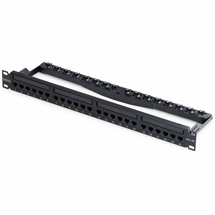 StarTech 24 Port 1U Feed Through Patch Panel with Cable Management, Rackmou