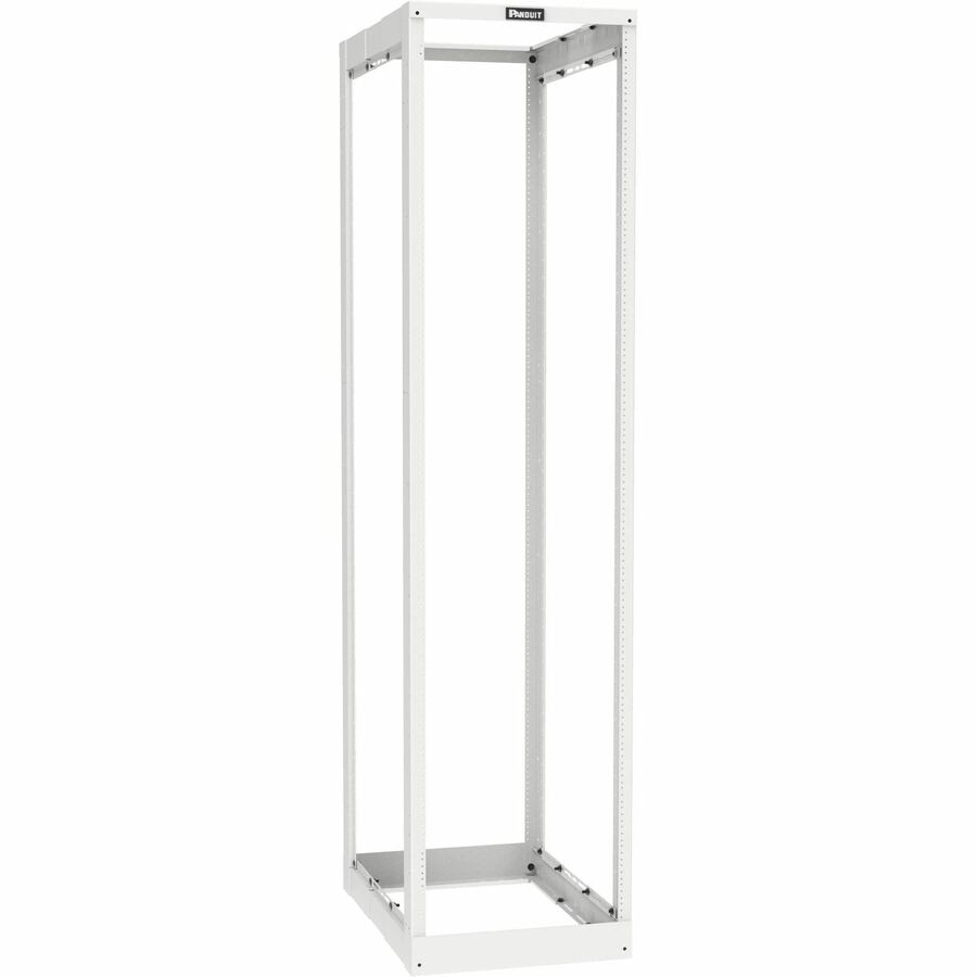 Panduit 4-Post Rack, Adjustable Depth, 45RU, #12-24 Threaded E-Rails, White