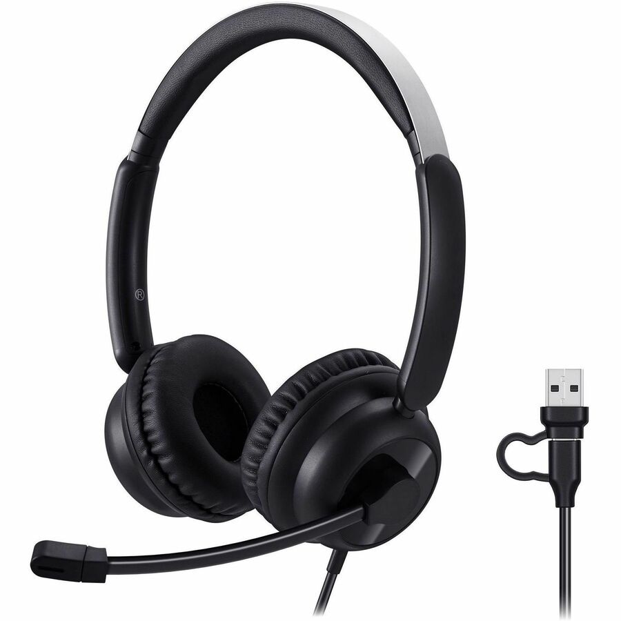 Adesso USB-C & USB-A Headset with In-Line Push-to-Talk Controls