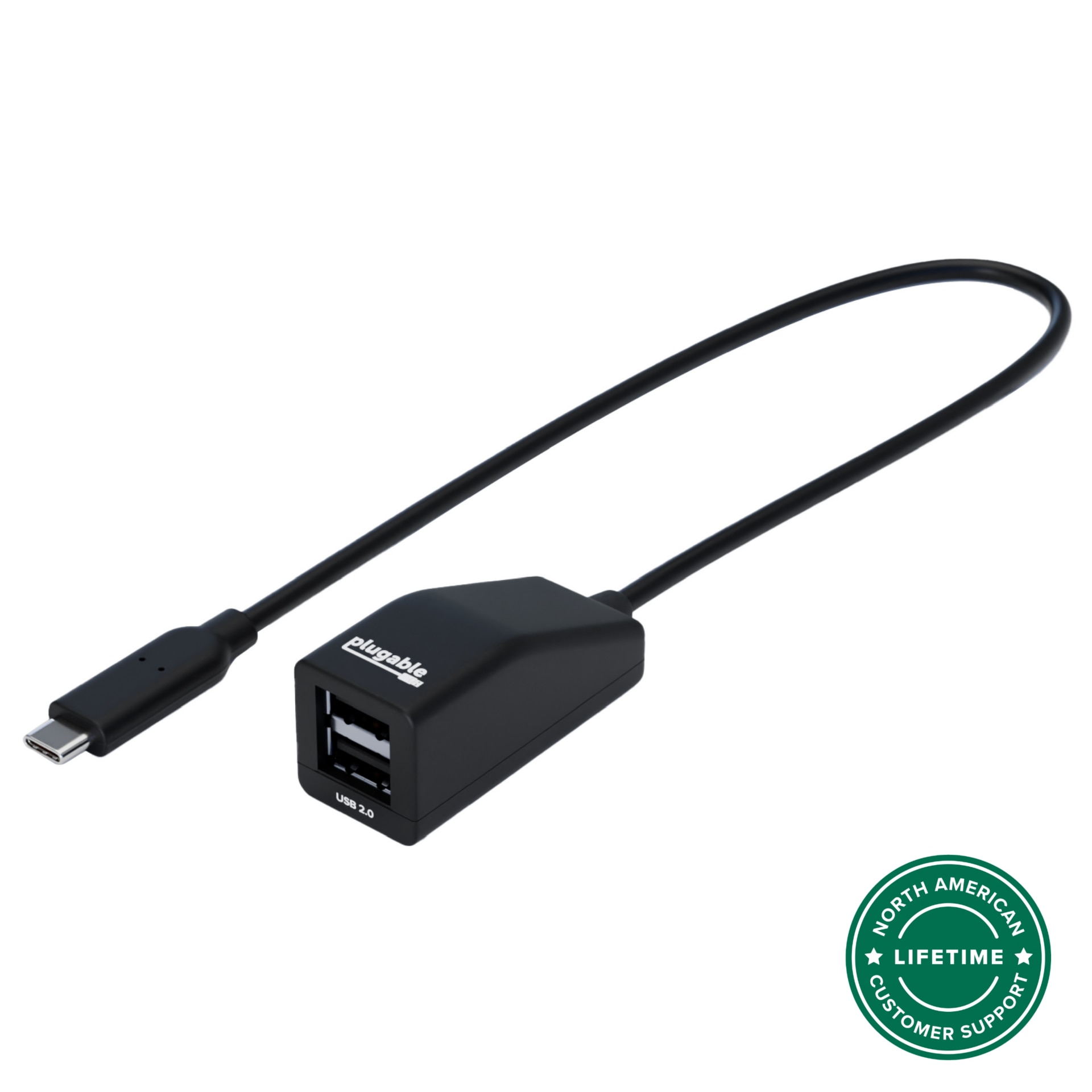 Plugable USB-C to Dual USB-A 2.0 Splitter, 2-Port Hub for USB-C Laptops - U