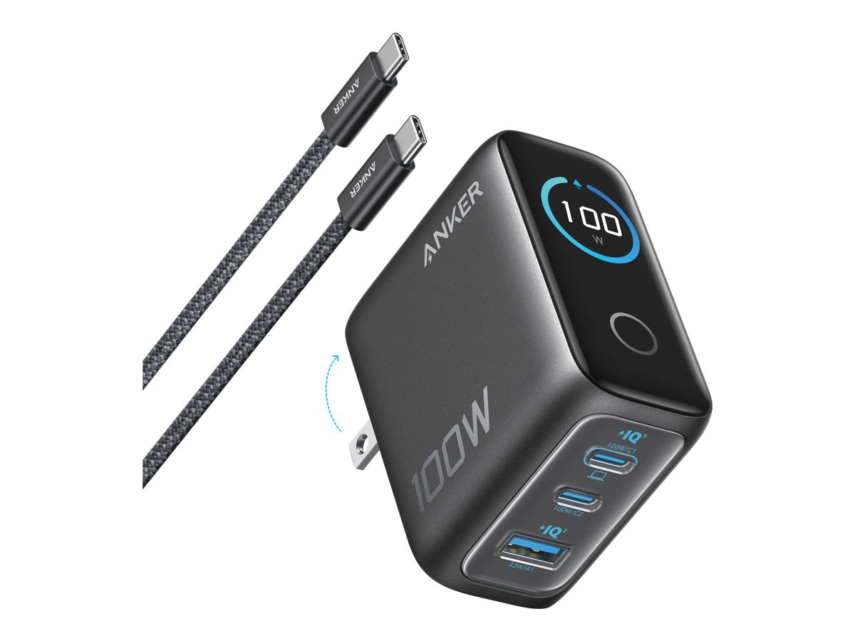 Anker B121B power adapter - 3 ports, smart display - 2 x USB-C, USB - 100 w