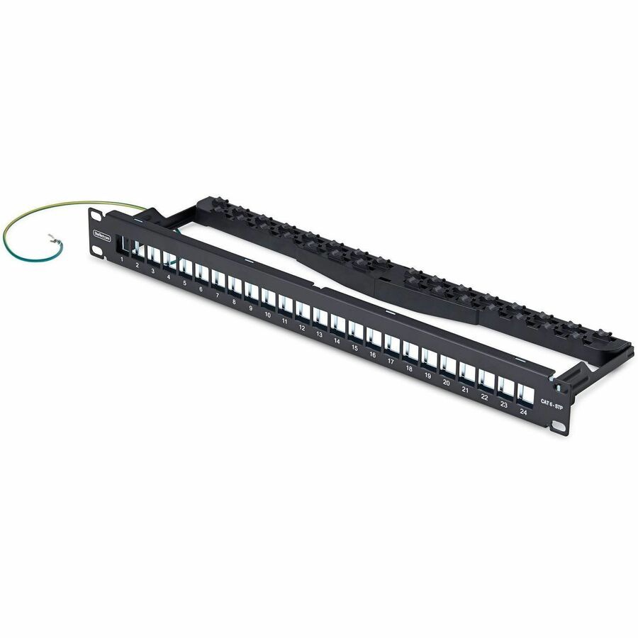 StarTech 24 Port 1U Blank Keystone Patch Panel, Cable Management Bar, Rackm