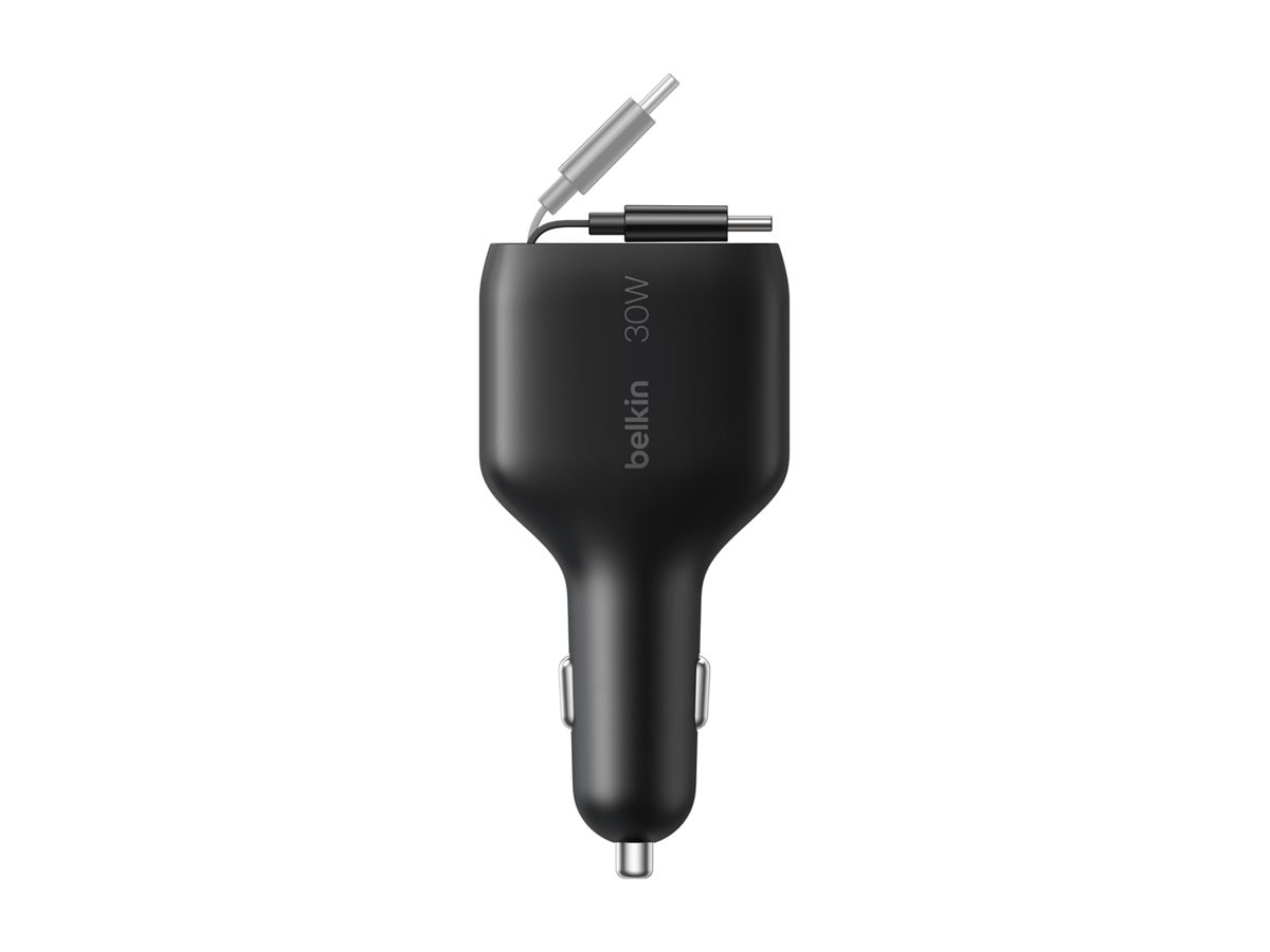 Belkin 30W USB-C Car Charger w/ Retractable Cable - 1xUSB-C - Fast Charge -