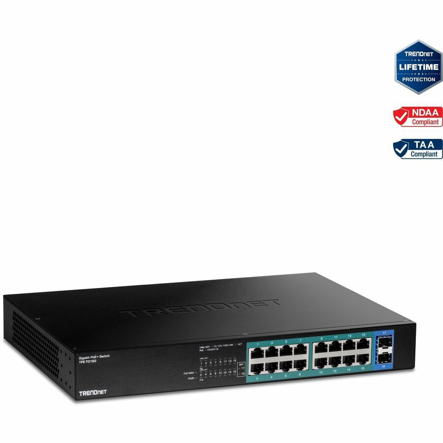 TRENDnet 18-Port Gigabit PoE+ Switch, 16 x 30W PoE+ Ports, 2 Gigabit SFP Sl