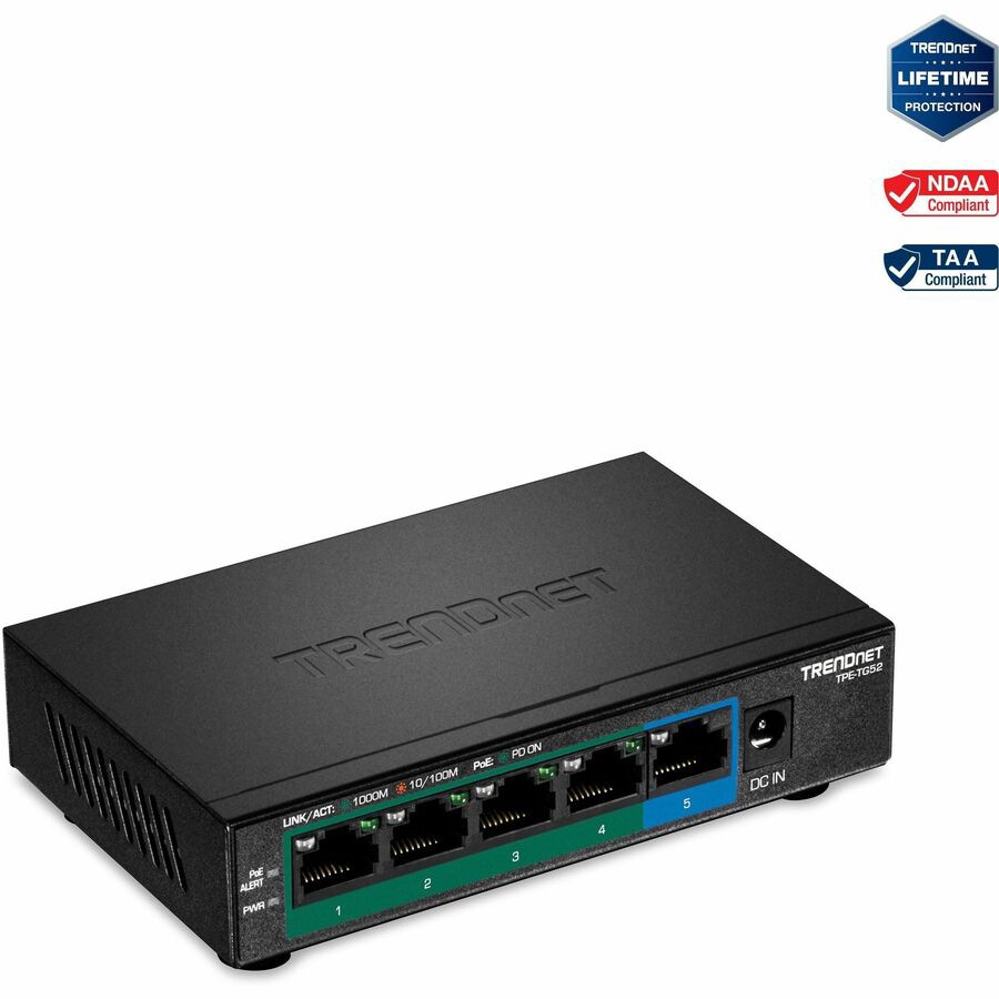 TRENDnet 5-Port Gigabit PoE+ Switch, 32W PoE Power Budget, 10Gbps Switching