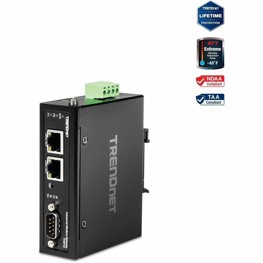 TRENDnet 1-Port Fast Ethernet Industrial Modbus Gateway, 1 x Serial DB-9 Po