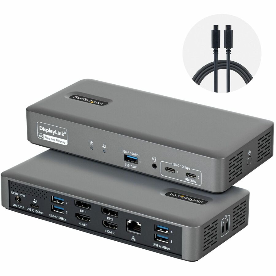 StarTech Dual-Monitor USB-C Docking Station, HDMI or DP, 96W PD, Universal