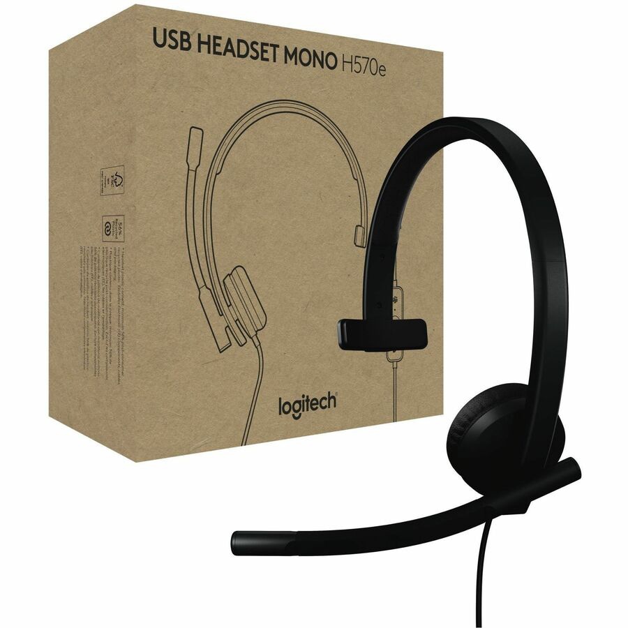 Logitech H570e USB Wired Mono Headset, USB-A, Noise-Canceling Mics, Inline
