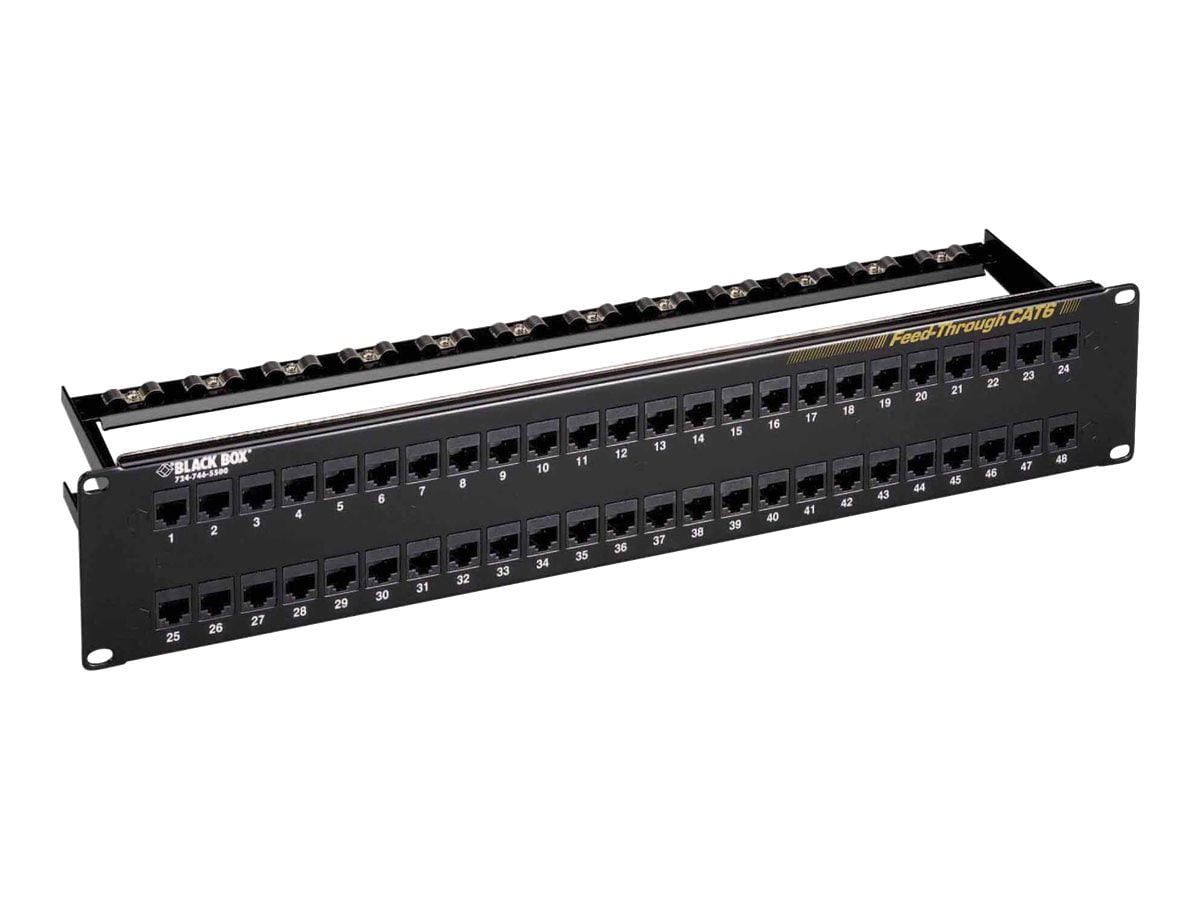 Black Box CAT6 48-Port Feed Through Patch Panel, 2U, RJ45/RJ45, F/F