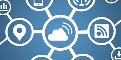 Digital illustration of connected devices in the cloud