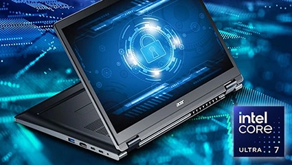 Acer laptop with intel core ultra 7 logo.