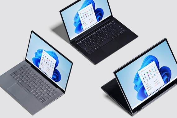 Multiple laptops with Windows11 screens.