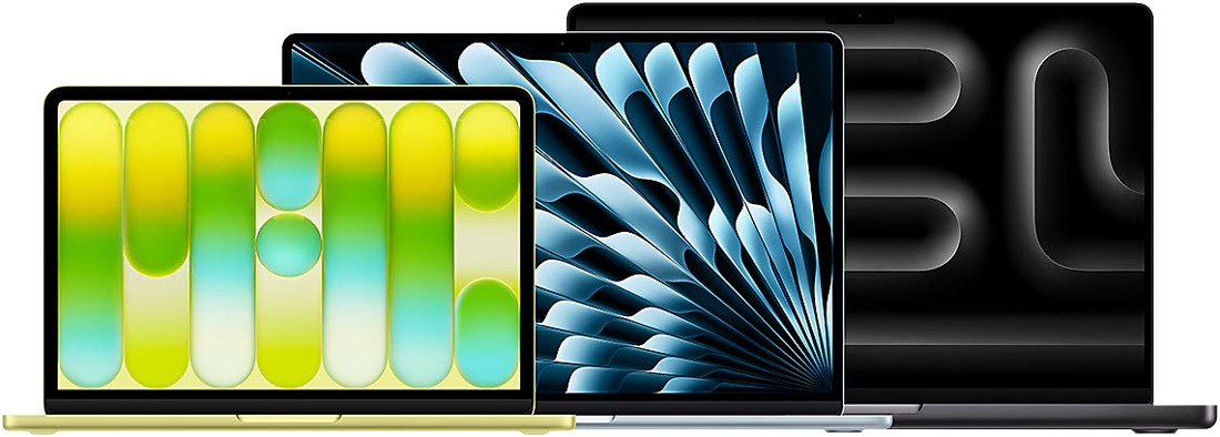 Lineup of Apple Macbooks.