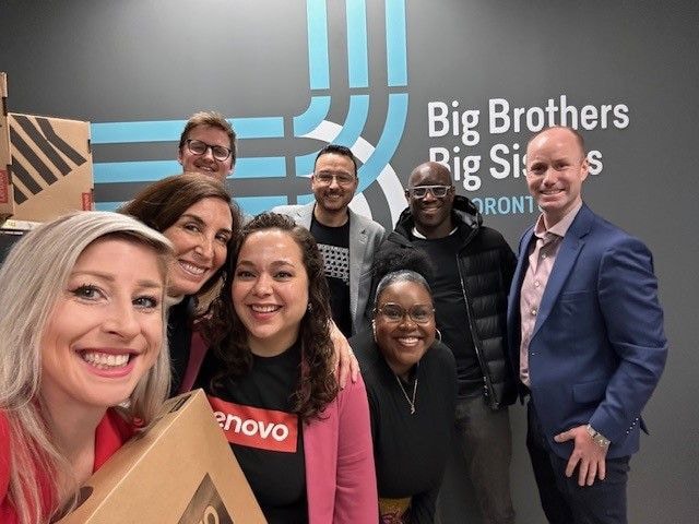 CDW coworkers and partners from Lenovo pose for a photo at Big Brothers Big Sisters Toronto donation drive.