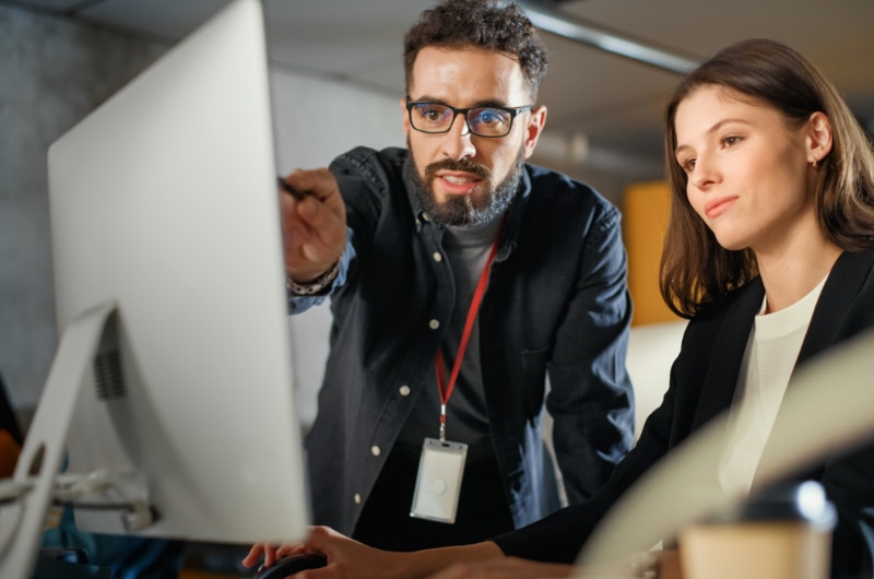 IT expert reviewing platform solutions with customer.