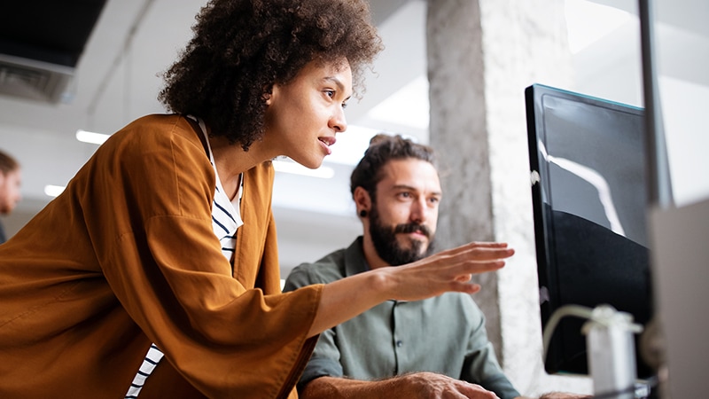 IT manager explaning data security to coworker.