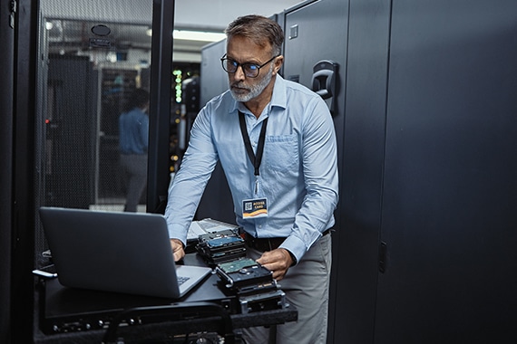 Government employee working in data center.