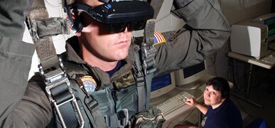 Soldier in uniform wearing a VR headset 