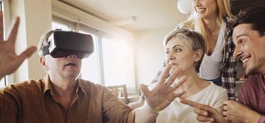 Middle-aged man wearing a VR headset
