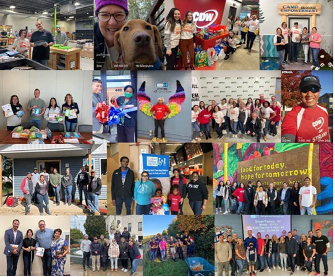 Collage of photos of CDW coworkers volunteering during Empower Month in October