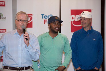 Mark Rolfing, Harold Varner and Ben Crane at CDW Tech Fore! launch