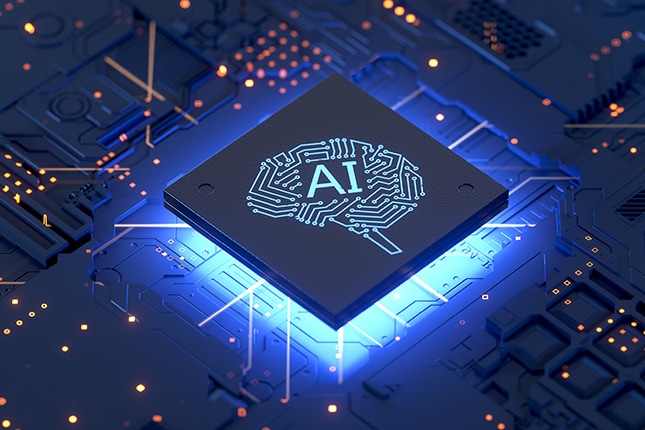 Image of artificial intelligence chip inside a computer system.