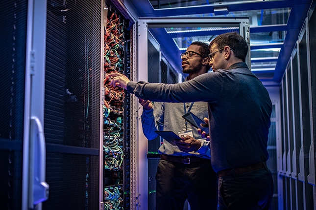 Government employees working in server room.