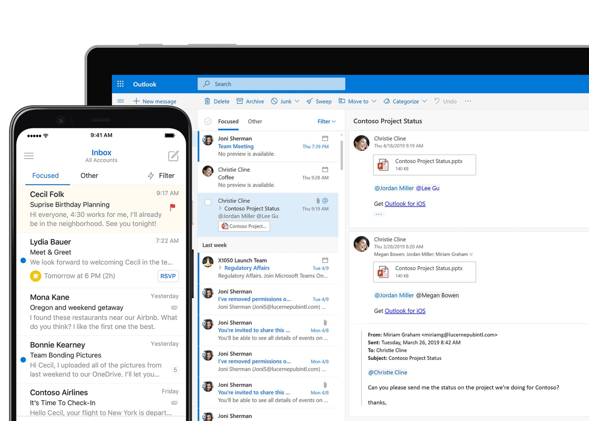 Image showing UI for Outlook mobile app.